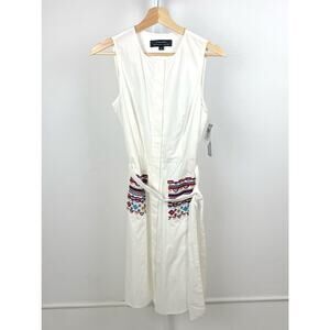 Tahari White Midi Dress with Multicolor Accents